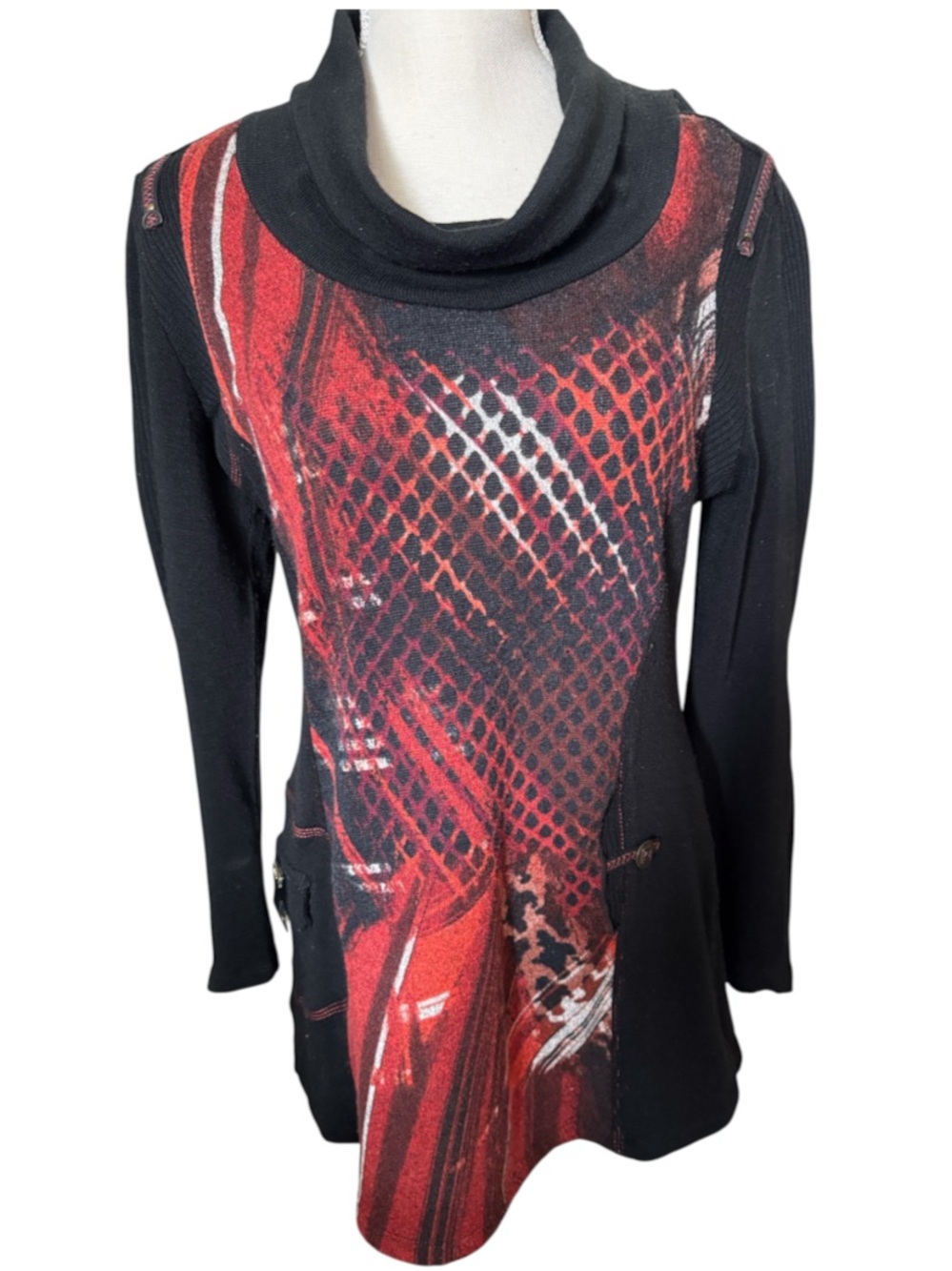 Vex Collection Abstract Cowl Neck Graphic Pullover Sweater Size 40 (US Medium)